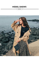 Load image into Gallery viewer, Trench Coat Long Double-Breasted Belt Blue Khaki Lady