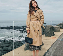 Load image into Gallery viewer, Trench Coat Long Double-Breasted Belt Blue Khaki Lady
