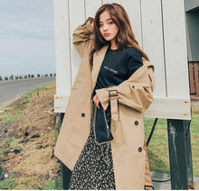 Load image into Gallery viewer, Trench Coat Long Double-Breasted Belt Blue Khaki Lady