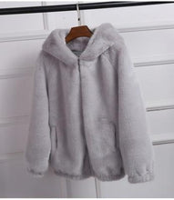 Load image into Gallery viewer, Faux Fur Coat With Hood High Waist Fashion