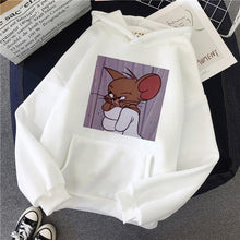 Load image into Gallery viewer, Hoodies for Girls Cat Mouse White&pink Hooded Tops Women's Sweatshirt