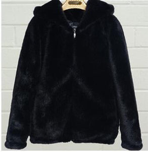 Faux Fur Coat With Hood High Waist Fashion