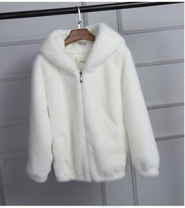 Faux Fur Coat With Hood High Waist Fashion