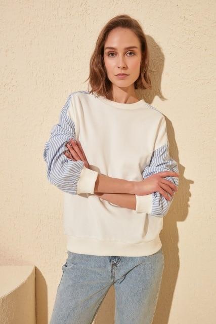 Handles Poplin Detailed Basic Knitted Sweatshirt