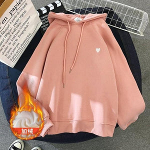 Hoody Sweatshirt Embroidery Love Heart Fleece Lady Hoodie