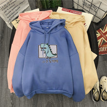 Load image into Gallery viewer, Cartoon Dinosaur Print Hoodies Women Casual Long Sleeve Loose Hooded Sweatshirt
