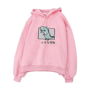 Cartoon Dinosaur Print Hoodies Women Casual Long Sleeve Loose Hooded Sweatshirt